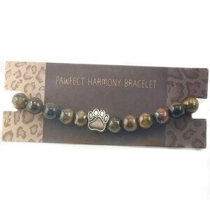 NWT Pawfect Harmony Paw Print Tortoiseshell Beaded Stretch Bracelet Cat Lady Box